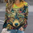 thumbnail image 2 of Colorful Lone Wolf Womens Casual Crewneck Sweatshirt Long Sleeve Tops Cute Pullover Loose Fit, 2 of 7