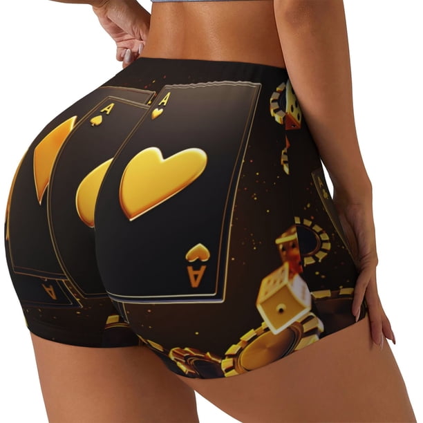 Fotbe Casino Playing Cards Shorts Sin Costuras – Shorts Deportivos de Cintura Alta para Mujer, Elásticos para Gimnasio, Yoga, Running o Ciclismo-X-Large