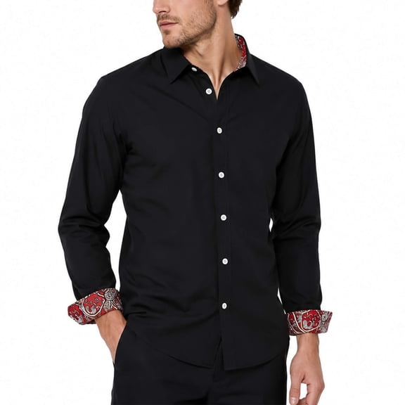 AZoiNM Men's Slim Fit Wrinkle-Free Casual Long Sleeve Shirt Floral Print Color Block