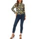 thumbnail image 2 of Blusa de mujer con cintura fruncida y dobladillo con volantes, cuello alto, floral y de puntos, color negro, 2 of 5