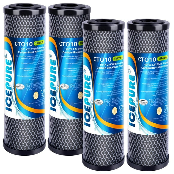ICEPURE 1 Micron 2.5" x 10" Whole House CTO Carbon Sediment Water Filter Cartridge Compatible with Dupont WFPFC8002, WFPFC9001, SCWH-5, WHC