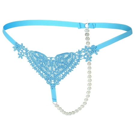 Sexy Panties for Women Sky Blue String Thong Pearl Underwear for Women Thong Lingerie Underwear One Size