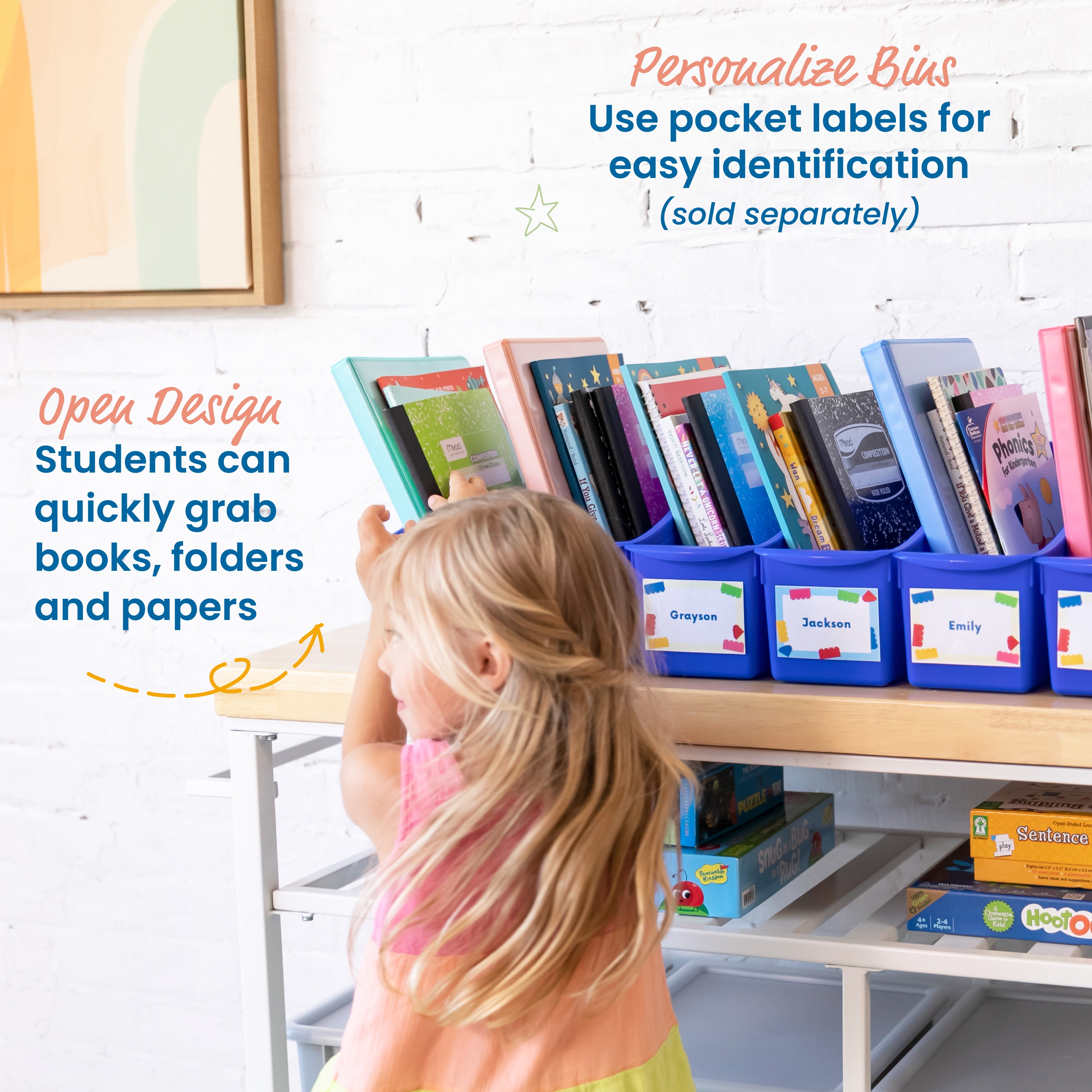 ECR4Kids Linking Plastic Storage Book Bin, Multipurpose Organization, Blue, 10-Piece