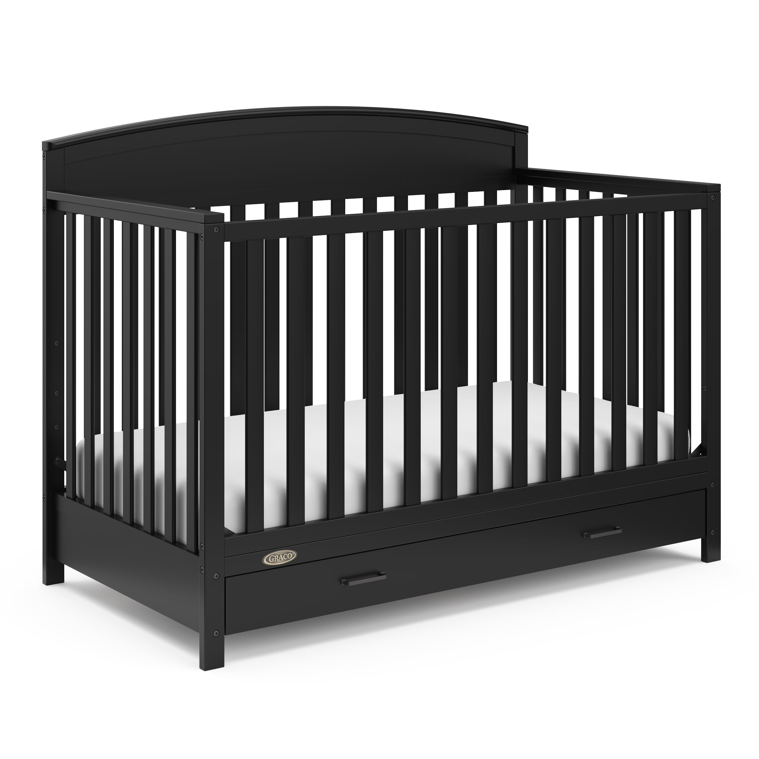 Graco Benton 5-in-1 Convertible Crib with Drawer and Premium Crib & Toddler Mattress Bundle, Black