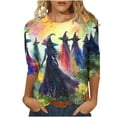 thumbnail image 3 of yoeyez Graphic Tshirts for Women Halloween Vintage Witch Shirts 3/4 Sleeve Crewneck Tunic Tops Multicolor,M, 3 of 6