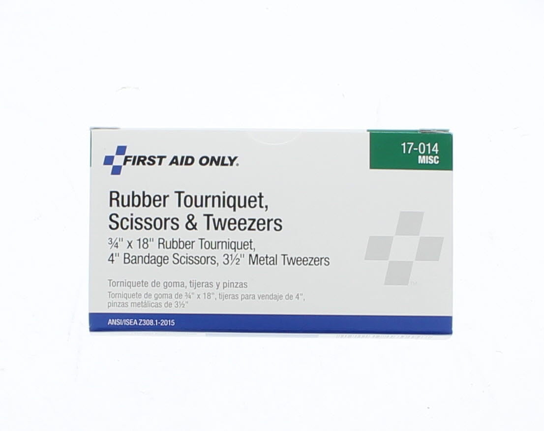 First Aid Only 17-014 Rubber Tourniquet, Tweezers, Scissors, 1 ea./box