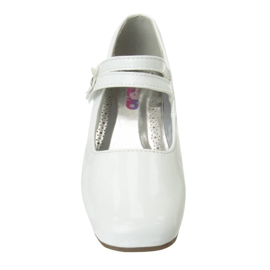 Josmo Girls Flower Mary Jane Dress Shoes. (Little Kids Big Kids)., White Patent, 2