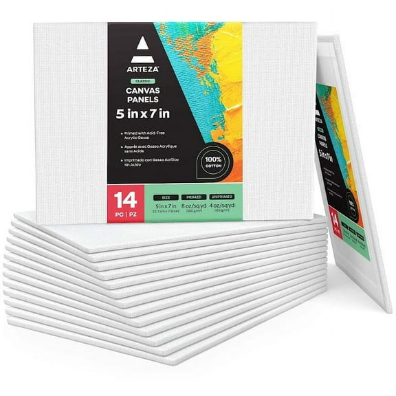 Arteza Canvas Panels, Classic, 5"x7",White, Blank Canvas Boards for Painting- 14 Pack
