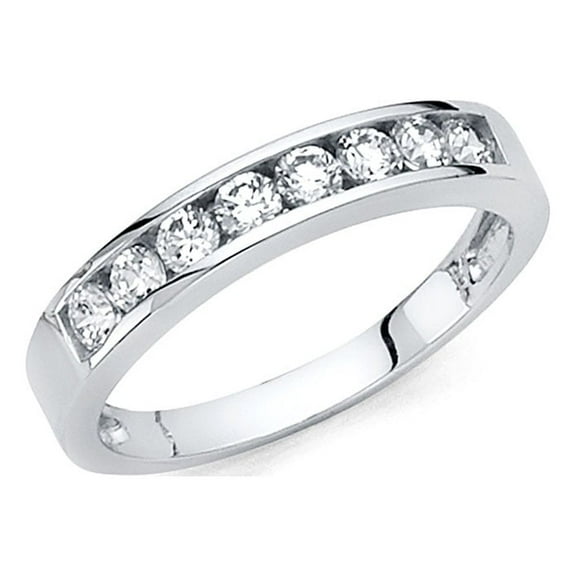 Round CZ Wedding Band Anniversary CZ Ring 14k White Gold Bridal CZ Band Channel Set Stones Size 7