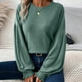 thumbnail image 4 of Zedker Elegant Lace Sleeve Round Neck Casual Long Sleeve Shirts for Women Fashion Loose Pit-Striped Versatile Tops for Fall and Winter,Mint Green,XXL, 4 of 6
