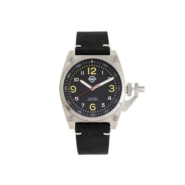 Shield SLDSH102 1 Pascal Leather Band Men Diver Watch Black