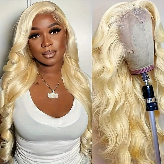 Front lace wig female middle part light blonde big wave long curly hair wig