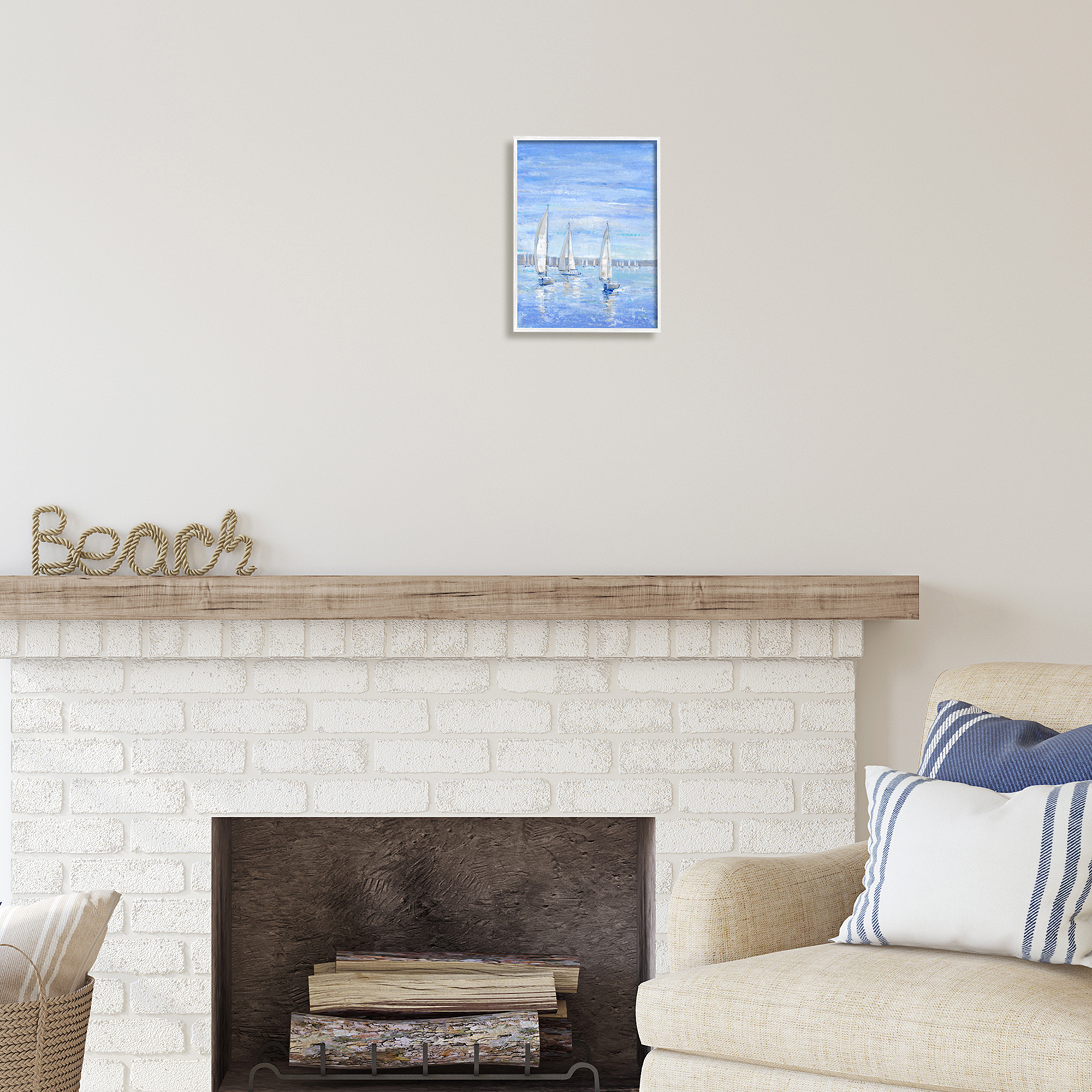 Stupell Industries Blue Sailboat Fleet Transportation Painting White Framed Art Print Wall Art, 11 x 14