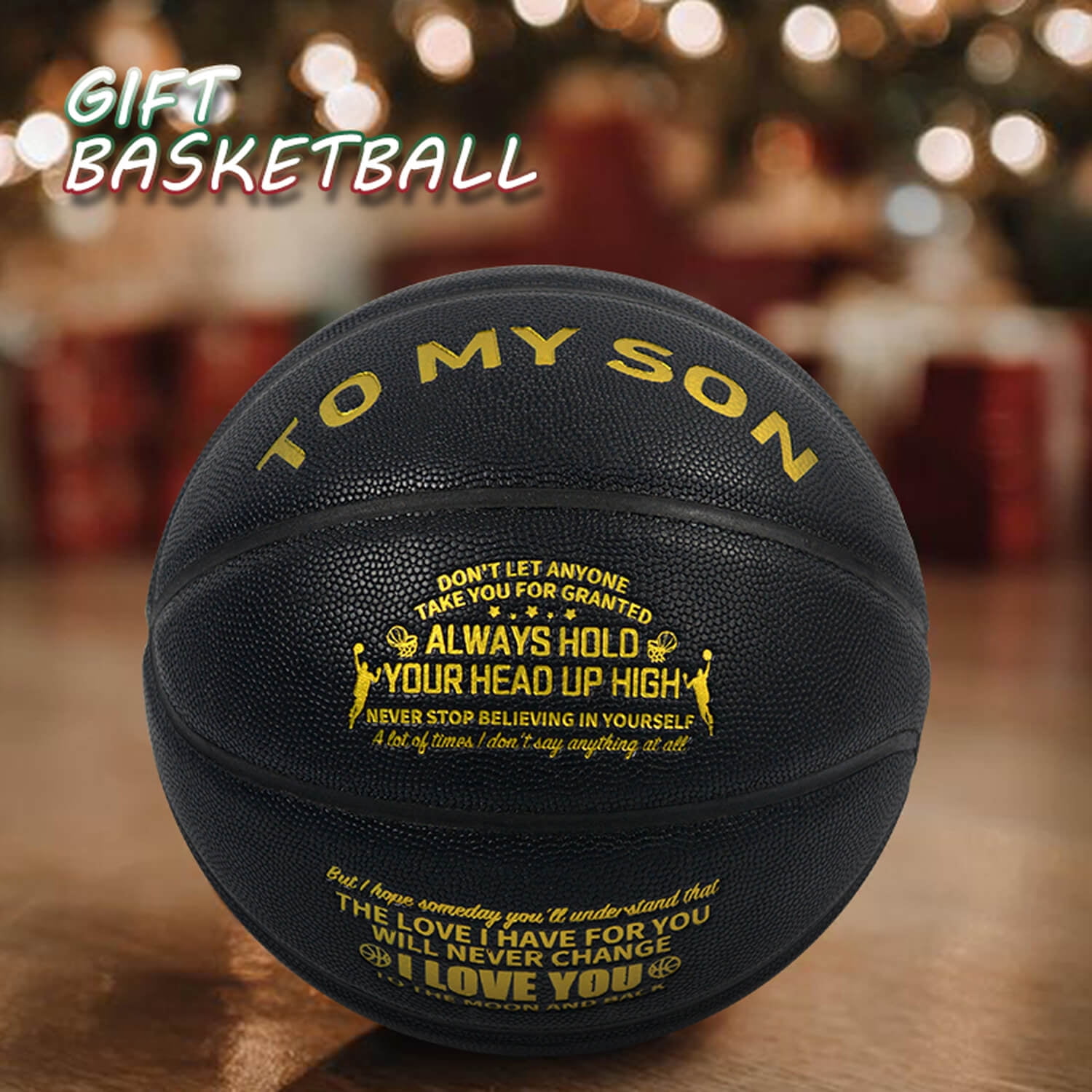 SALYWEE PU Basketball "to My Son" No.7 Ball Size Best Gift for Adult Teens Sports(Free Pump&Bag)