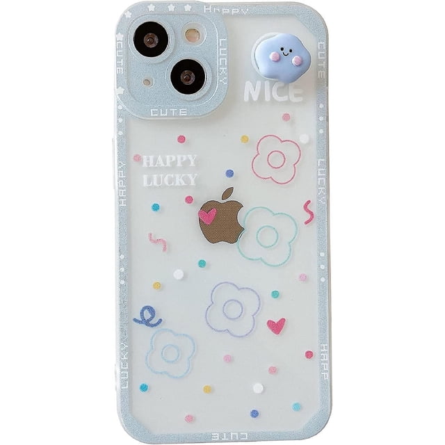 Funda suave de silicona para iPhone con nube giratoria y flores de dibujos animados para mujeres y niñas (blanco, iPhone 13 Pro) Blanco Iphone 13 Pro