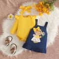 thumbnail image 3 of Huowey Baby Girls Romper Outfits Long Sleeve Bodysuit,Suspender Dresses,Headband 3 PC Set Bow Cartoon Fall Winter Clothes Cozy Outfit,Yellow,9-12 Months, 3 of 7