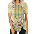 thumbnail image 2 of Sakmal Short Sleeve Womens Tops Scoop Neck Yellow Floral Opening Asymmetrical Tunic Womens Blouses Under $10, 2 of 5