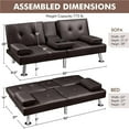 thumbnail image 2 of Brezey Convertible Sofa Bed Adjustable Couch Sleeper Modern Faux Leather Recliner Reversible Loveseat Folding Daybed Guest Bed, Removable Armrests, Cup Holders，Espresso, 2 of 12