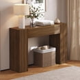thumbnail image 2 of BEDEEP 43" Fluted Console Table with Hidden Storage, 12" Deep Narrow Sofa Table Behind Couch, Farmhouse Wood Entry Table with Adjustable Shelves for Living Room, Hallway, Walnut, 2 of 10