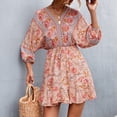 thumbnail image 1 of Vestido Floral Con Cuello En V, Mangas Largas Abullonadas Vestido Corto Floral Para Mujer Poliuretano Hermoso Elástico Cintura Alta Correa Trasera Para La Vida Diaria ANGGREK Otros, 1 of 6