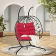 thumbnail image 3 of SEGMART 2-Person Hanging Swing Chair with Stand, Double Hanging Egg Chair with Cushion and Pillow, Foldable Wicker Rattan Patio Basket Hanging Chair for Indoor Outdoor Garden, Red, 3 of 10