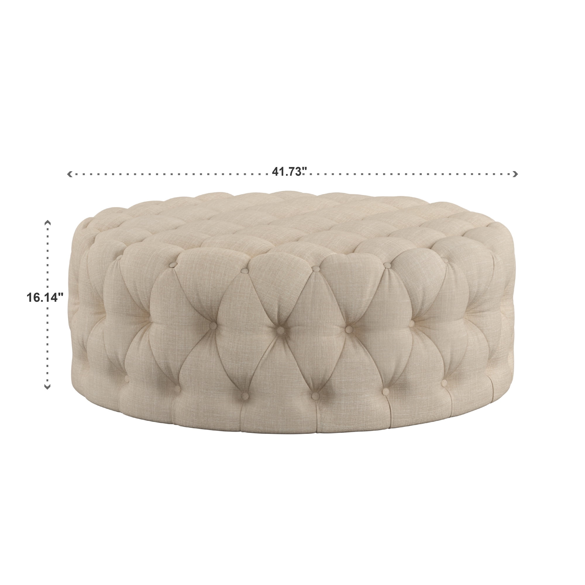 Weston Home Bowman Linen Round Button Tufted Ottoman with Casters, Dark Grey