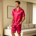thumbnail image 5 of Mens Pajama Set, Short Sleeve Button Front Open Chest Pocket Tops and Dual Side Shorts Solid Color Sleepwear Nightwear Red 3XL, 5 of 9
