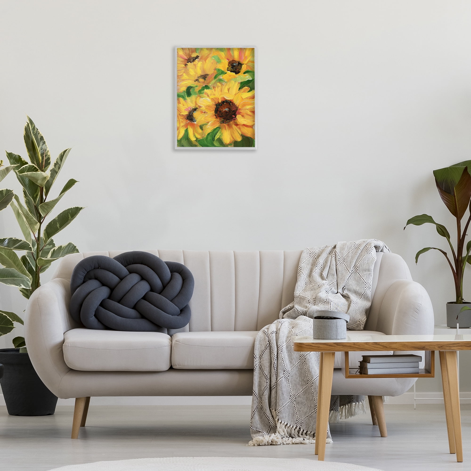 Stupell Industries Bright Sunny Sunflowers Botanical & Floral Painting Gray Framed Art Print Wall Art, 16 x 20