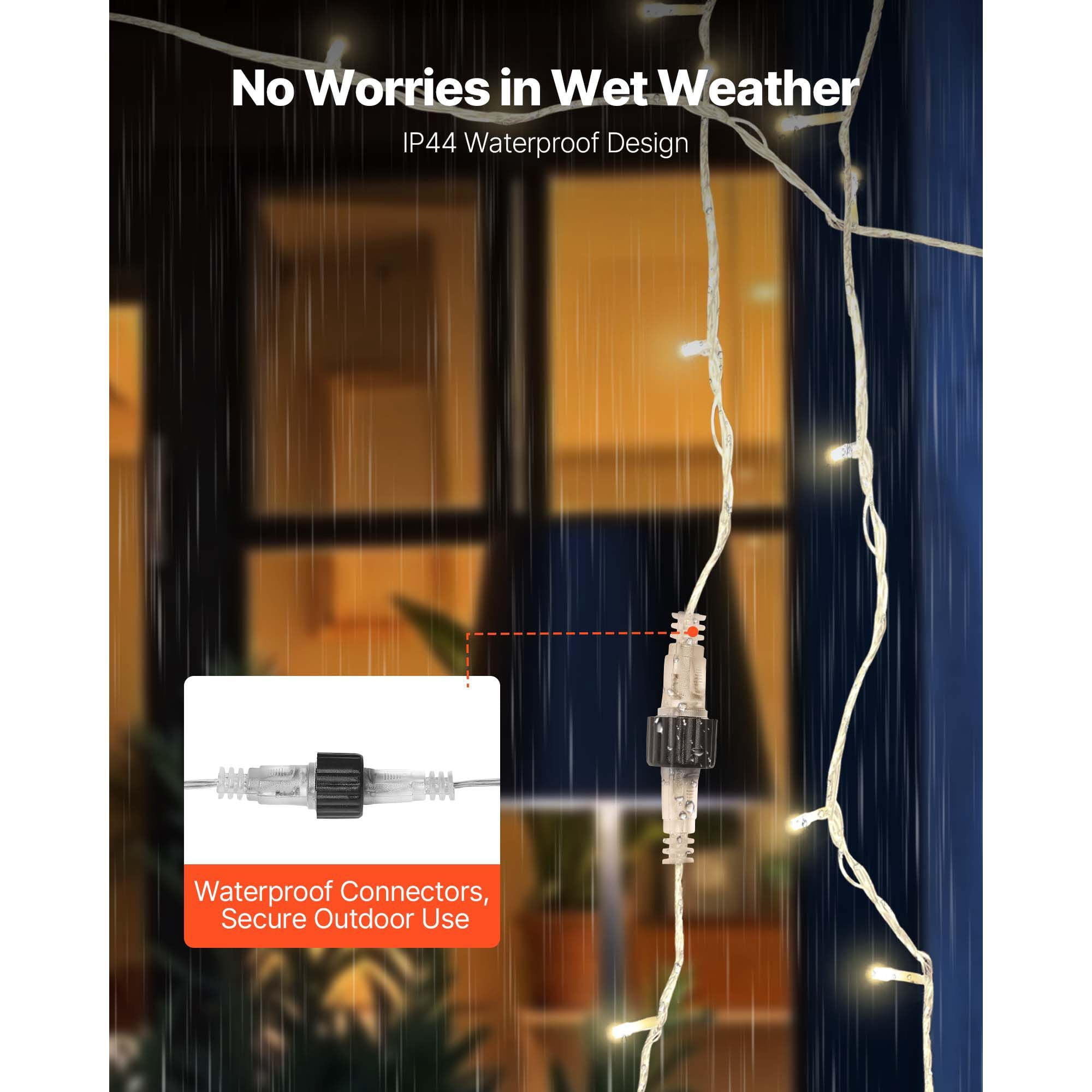 76FT 200 LED Warm White Christmas String Lights, 2800K Plug-in Fairy Lights 8 Modes Memory Function, 6H Timer IP44 Waterproof, Connectable up to 4 Sets Indoor Outdoor Holiday Decor