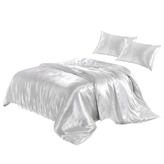 Funda de edredón Funda nórdica de seda artificial Cremallera Funda de almohada para dormir Juego de cama, Tipo 3, 264x229cm, Blanco Inevent HA003632-21