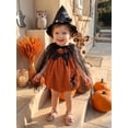 thumbnail image 4 of RUINIXCW Newborn Baby Girl Halloween Witch Costume Infant Girl Cosplay Party Outfit Orange Sleeveless Corduroy Tops Tulle Cloak Witch Hat Set, 4 of 10