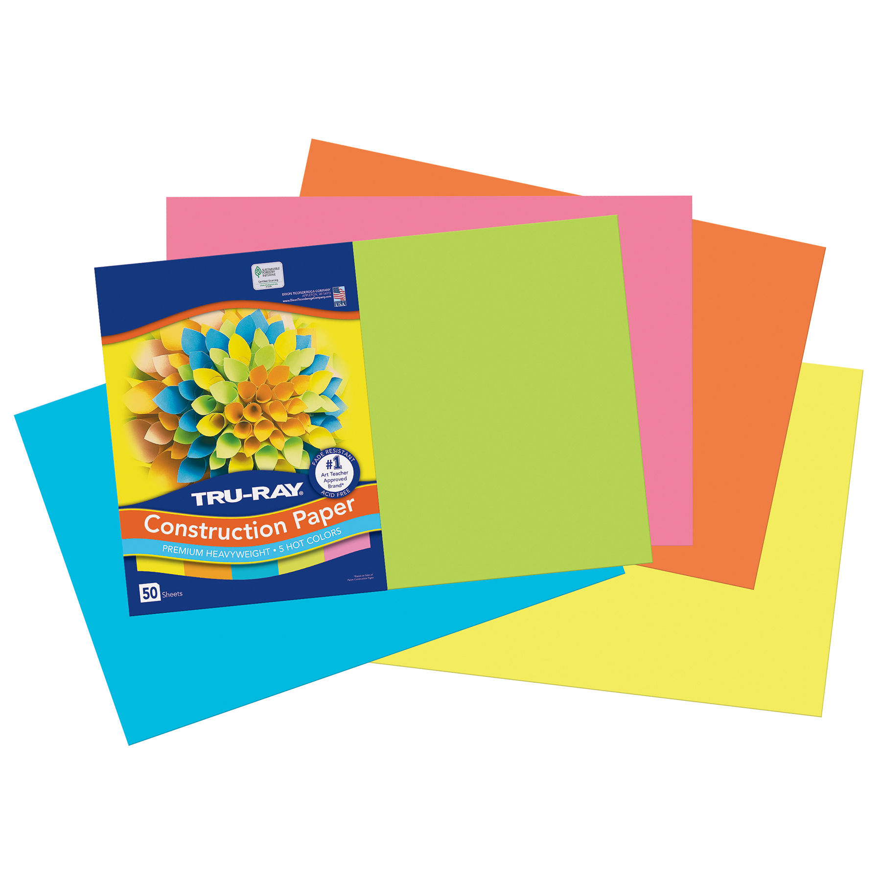 Tru-Ray Construction Paper, Heavyweight, 5 Assorted Hot Colors, 12" x 18", 50 Sheets Per Pack, 5 Packs