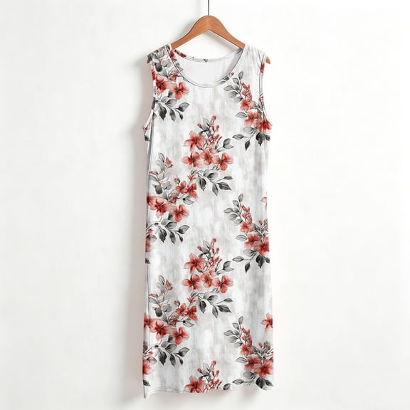 SOOMLON White Nightgowns for Women Plus Size Loose Soft Loungewear Crew Neck Sleeveless Long Sundress Floral Sleepdress