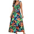 thumbnail image 2 of Wycnly Womens Dresses Beach Vacation Elastic Waist Pleated Swing Tank Maxi Sunderss Fashion Leaves Print V-Neck Sleeveless Long Summer Dress Blue m, 2 of 7