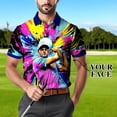 thumbnail image 3 of HOMYGIFTS Men’s Pop Art Neon Grunge Golf Polo – Graffiti Spray & Metallic Sunburst, 3 of 10