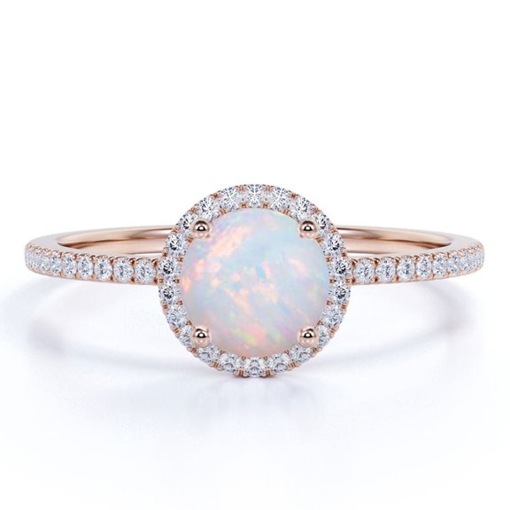 JeenMata Antique 1.75 ct Bezel Set Round Blue Opal Evil Eye Promise Ring in 18K Rose Gold over Silver