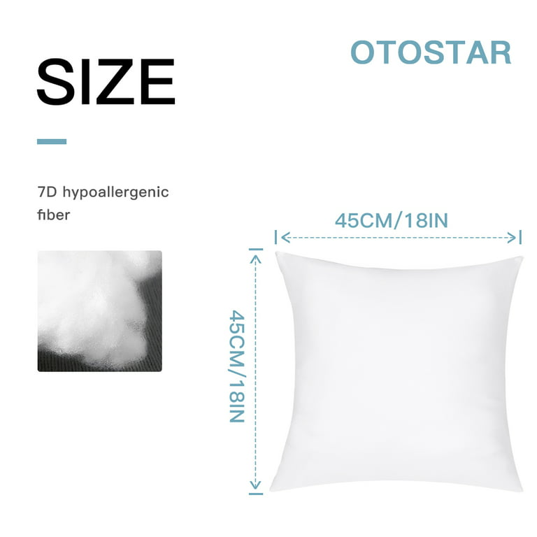 OTOSTAR Throw Pillow Inserts 18x18 Inch Set of 4 Decorative Throw Pillows  with Cotton Cover Soft Pillow Stuffer Square Pillow Inserts Support Pillow
