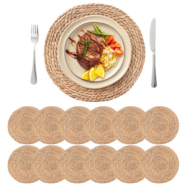 Placemat Terrekraft, ratán redondo, tejido, 34 cm, juego de 12