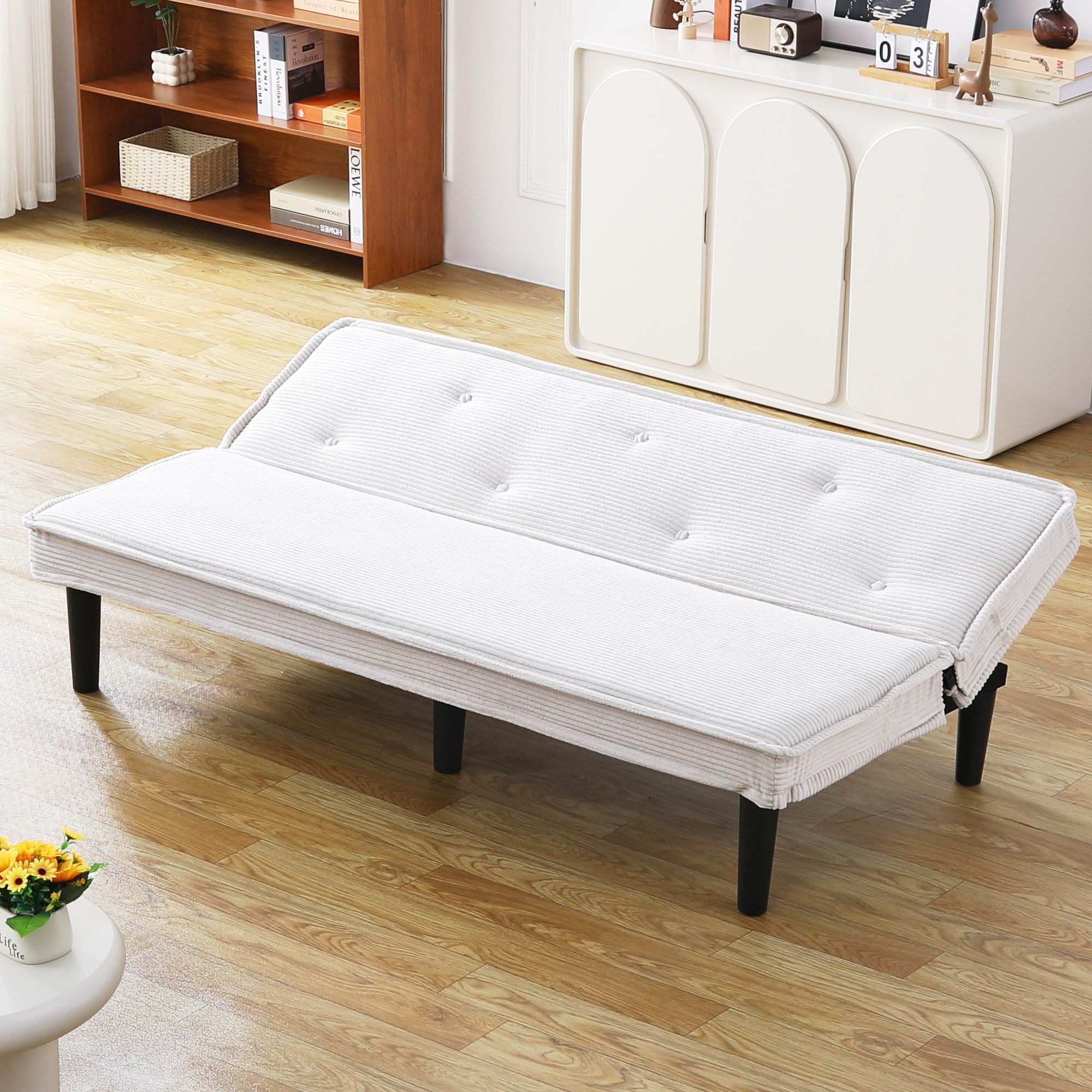 Jopath 66" Corduroy Loveseat Futon Sofa Bed,Sleeper Sofa Loveseat Convertible Couch for Small Spaces,Apartment, Bedroom,Beige