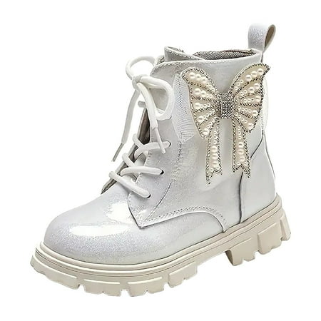 ZIZOCWA Baby Girls Zipper Ankle Boots Lug Sole Leather Short Boots Fall and Winter Princess Fashion Butterfly Single Boots Baby Girls  Shoes Silver Size31