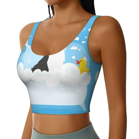 Picia Collie in Bathtub Sports Bra for Women Padded Strappy Sports Bras Medium Support Yoga Bra with Removable Cups Running Yoga Bra-