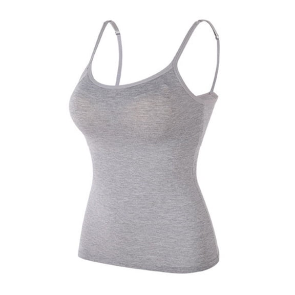 Women's Cotton Camisole Shelf Bra Spaghetti Straps Tank Top Built-in Bra Padded