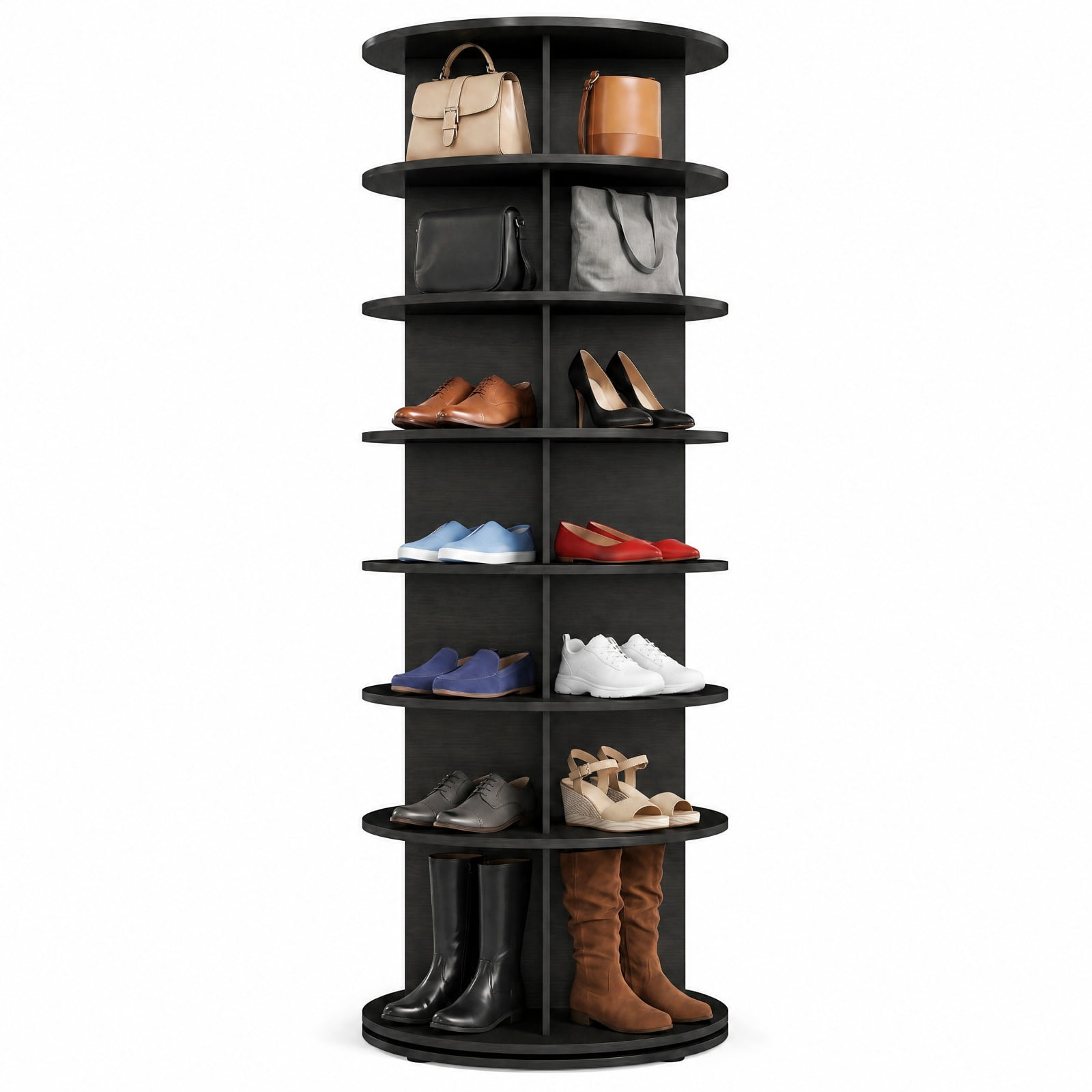 Furnibear 7 Tier Rotating Shoe Rack Tower Freestanding Spinning Shoe Organizer for Entryway Closet and Bedroom Corners, Black