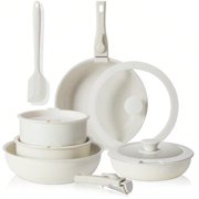 12-Piece Nonstick Pots And Pans Set - Kitchen Cookware With Removable Handles - Ideal For Home Cooking, Cream White