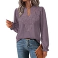 thumbnail image 6 of WIHOLL Blouses for Women Lace V Neck Long Sleeve Shirt Boho Dressy Casual Fall Tops Mocha Grey Purple, 6 of 9