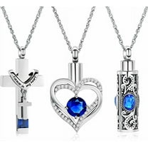 3 Pack Urn Necklace for Ashes for Women Heart Cross Cylinder Cremation Jewelry for Ashes Memorial Keepsake Birthstone Pendant for Family/dad/mom/sister/grandparents