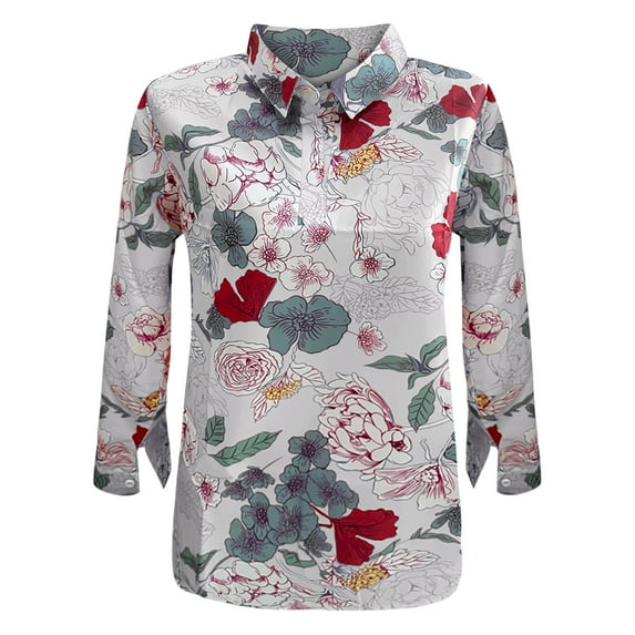 Inkach Womens Funny Fashion Flower Print V-Neck 3/4 Sleeve Loose Top Blouse