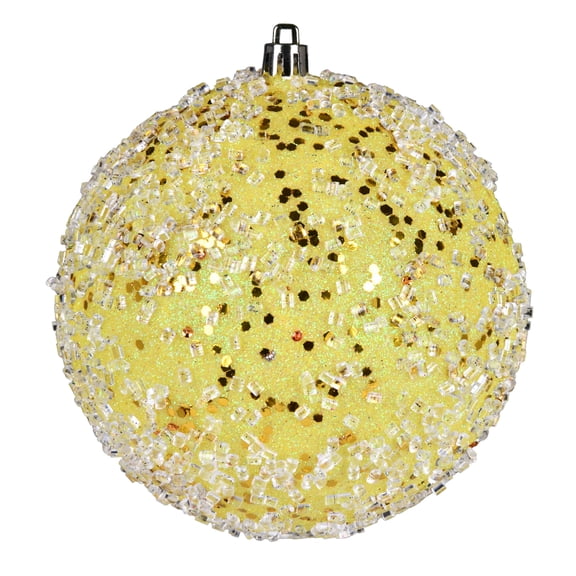 Vickerman 4" Yellow Glitter Hail Ball Ornament, 6 per pack.