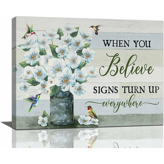 Farmhouse Floral Wall Art Rustic Flower Pictures Wall Decor Country Painting Inspirational Canvas Prints Modern Framed Home Decor for Bathroom Bedroom Living Room 16"x12"