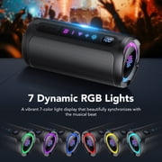 Portable Bluetooth Speaker with Battery Level Display, Powerful Sound Wireless Speaker: Deep Bass, BT 5.4, 20H Playtime, 7 RGB Modes, IPX7 Waterproof, TWS Pairing, Beach/Vacation Essentials(Black)